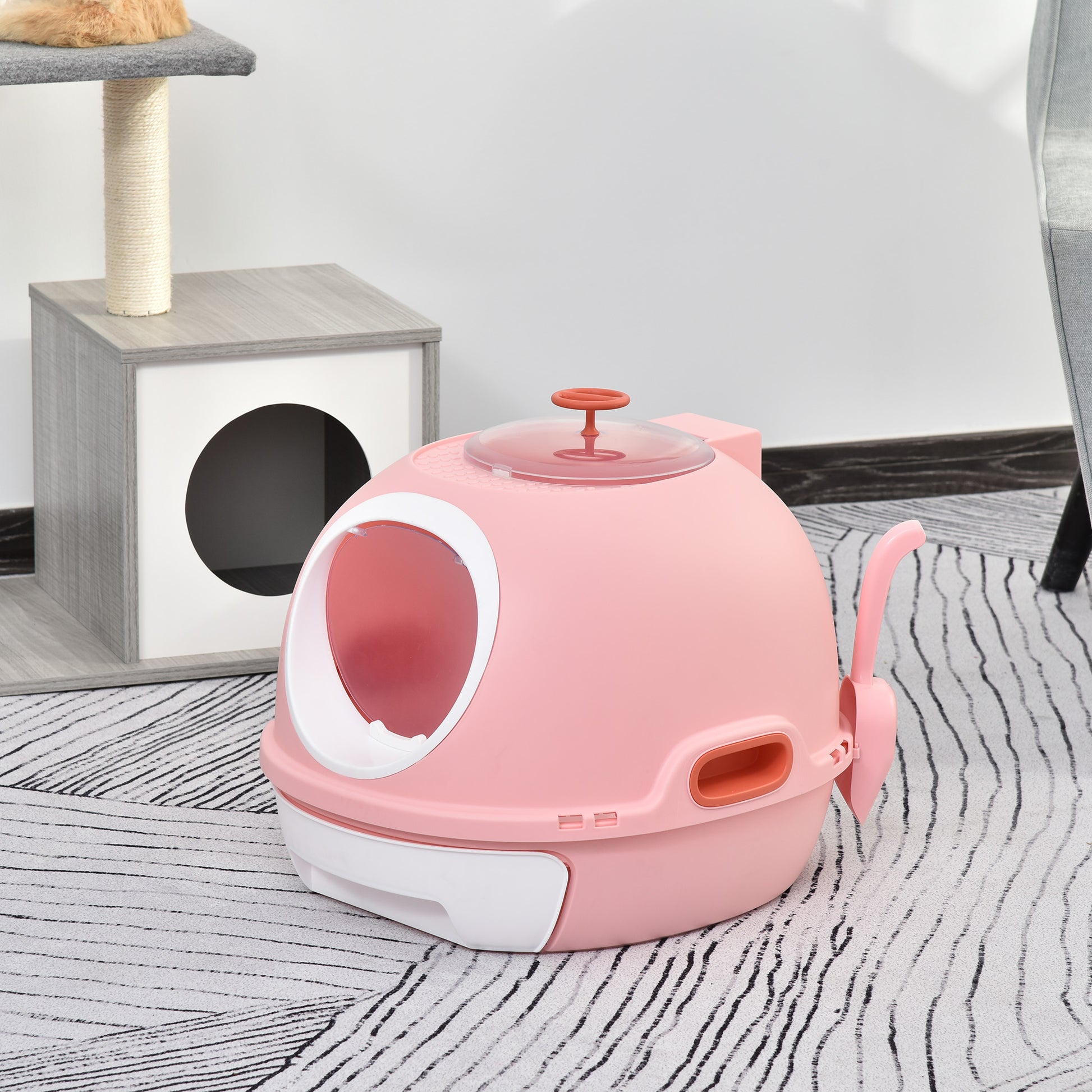 Pawhut Chiusable cat bed with removable tray, 2 inputs and palette, 47x55x44cm, pink - Borgè