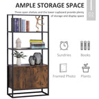 Wall bookcase shelf with doors and 3 wooden and black metal shelves - Borgè