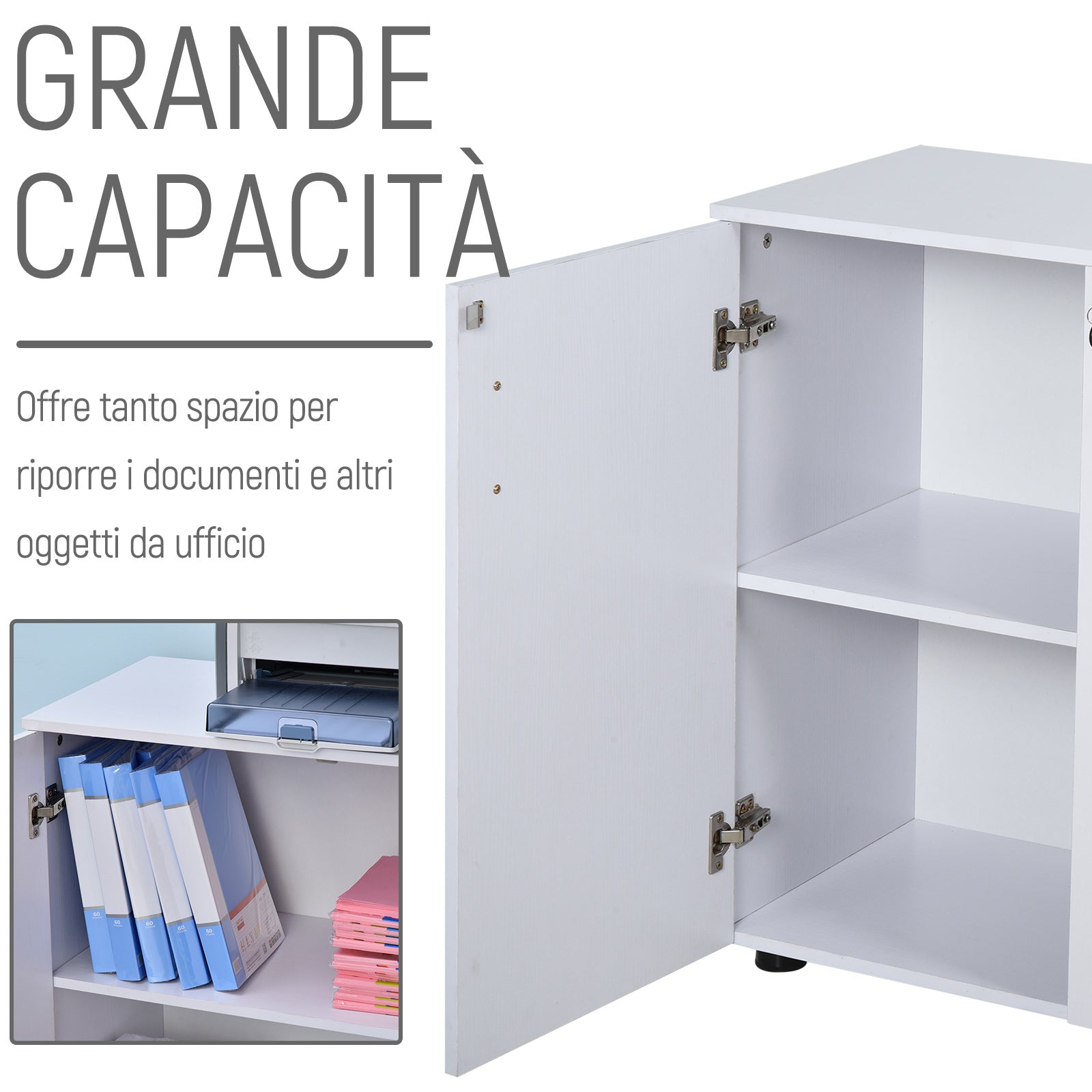 Homcom Multiuse office cabinet with lock - white - Borgè