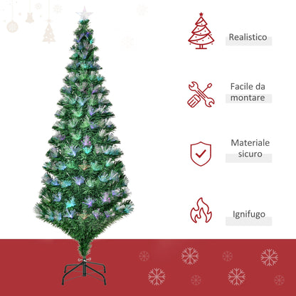 Christmas Tree with 230 LED Lights and Colourful Fiber Optic Lights, 180cm, 230 Fireproof PVC Branches and Metal Base - Borgè