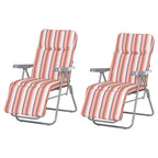 Outdoor Deck Chair Set of 2, 5-Position Reclining with Cushion, 60x75x102cm Grey Orange - Borge' Group Limited