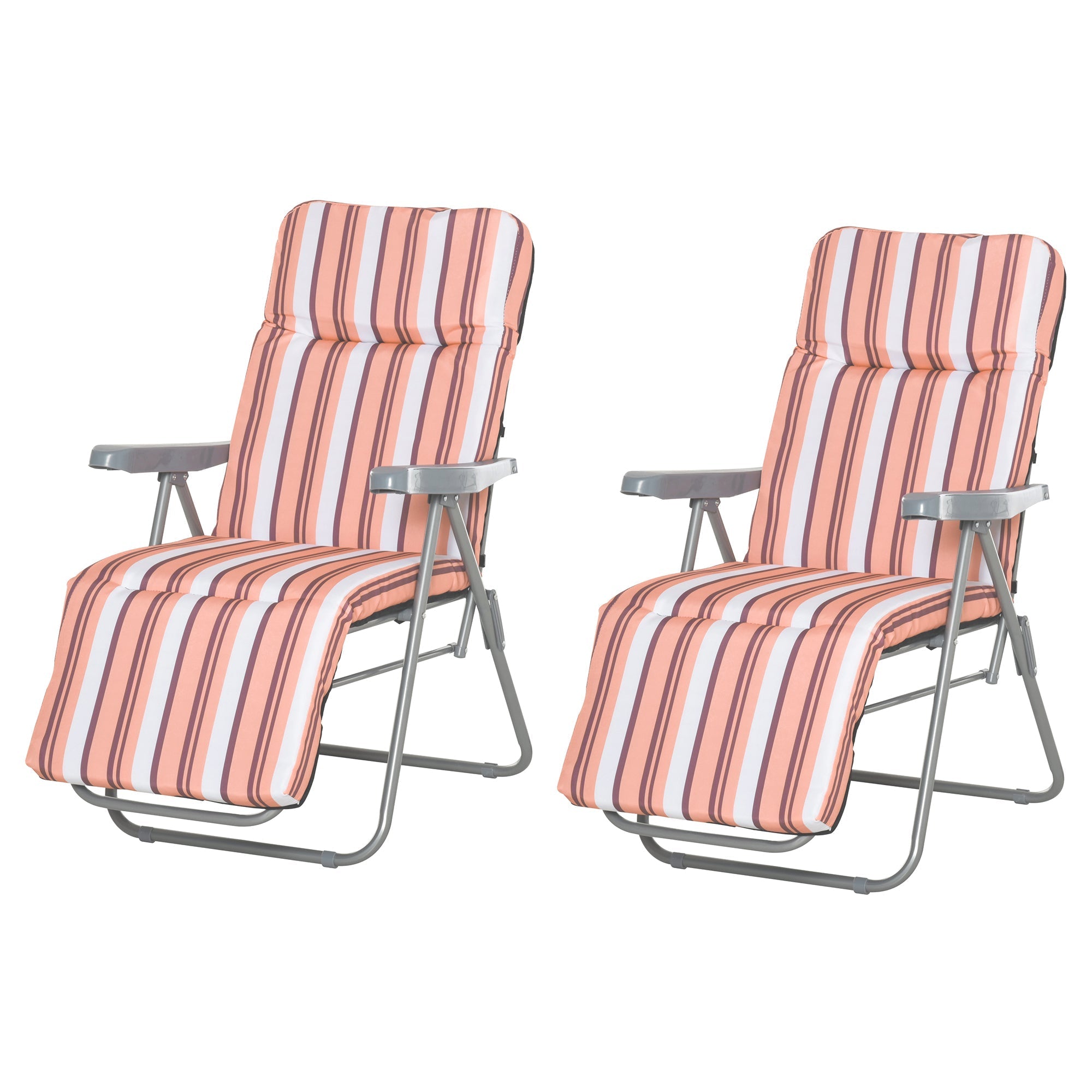 Outdoor Deck Chair Set of 2, 5-Position Reclining with Cushion, 60x75x102cm Grey Orange - Borge' Group Limited