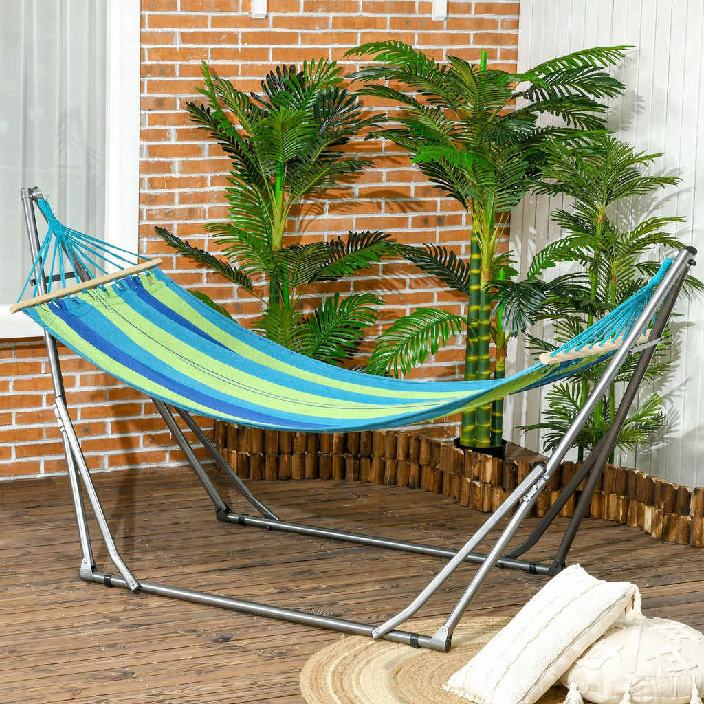 Folding Cotton and Steel Freestanding Hammock Stand, 270x100x94cm - Borge' Group Limited