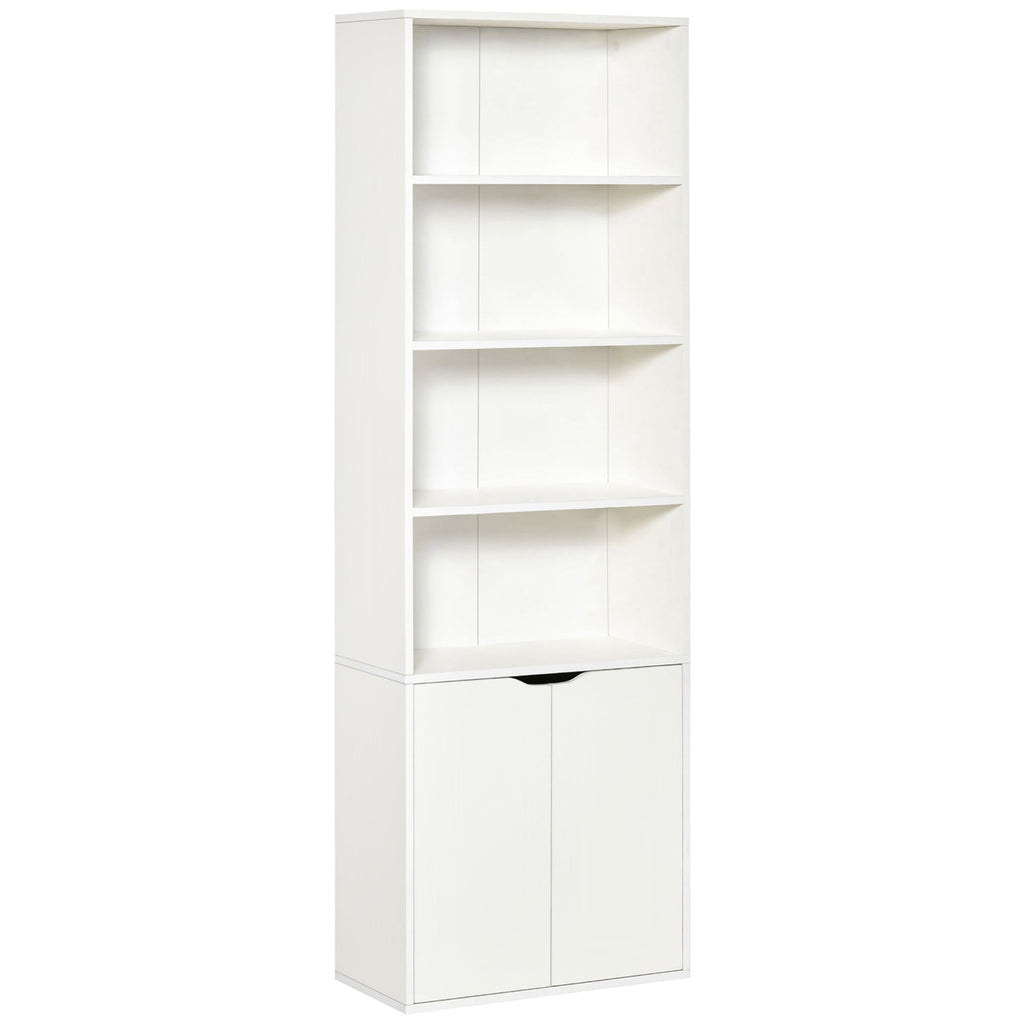 Homonda Modern Library 4 shelves with 2 wooden doors, 59x29x180cm, white - Borgè