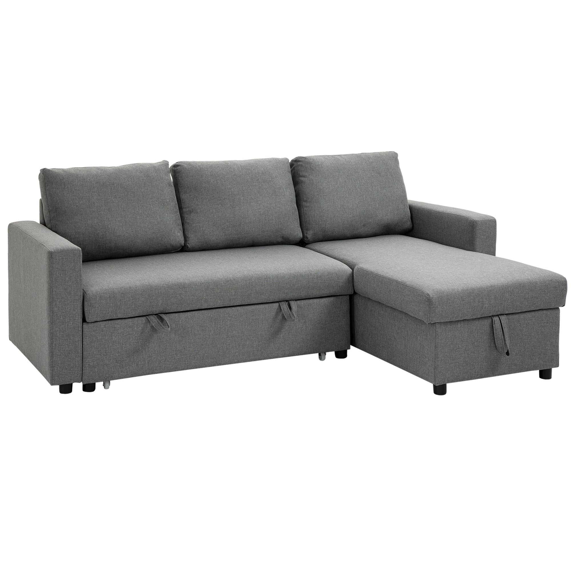 sofa bed 3 seats and peninsula with container, linen effect fabric covering, 211.5x146x85cm - Borgè