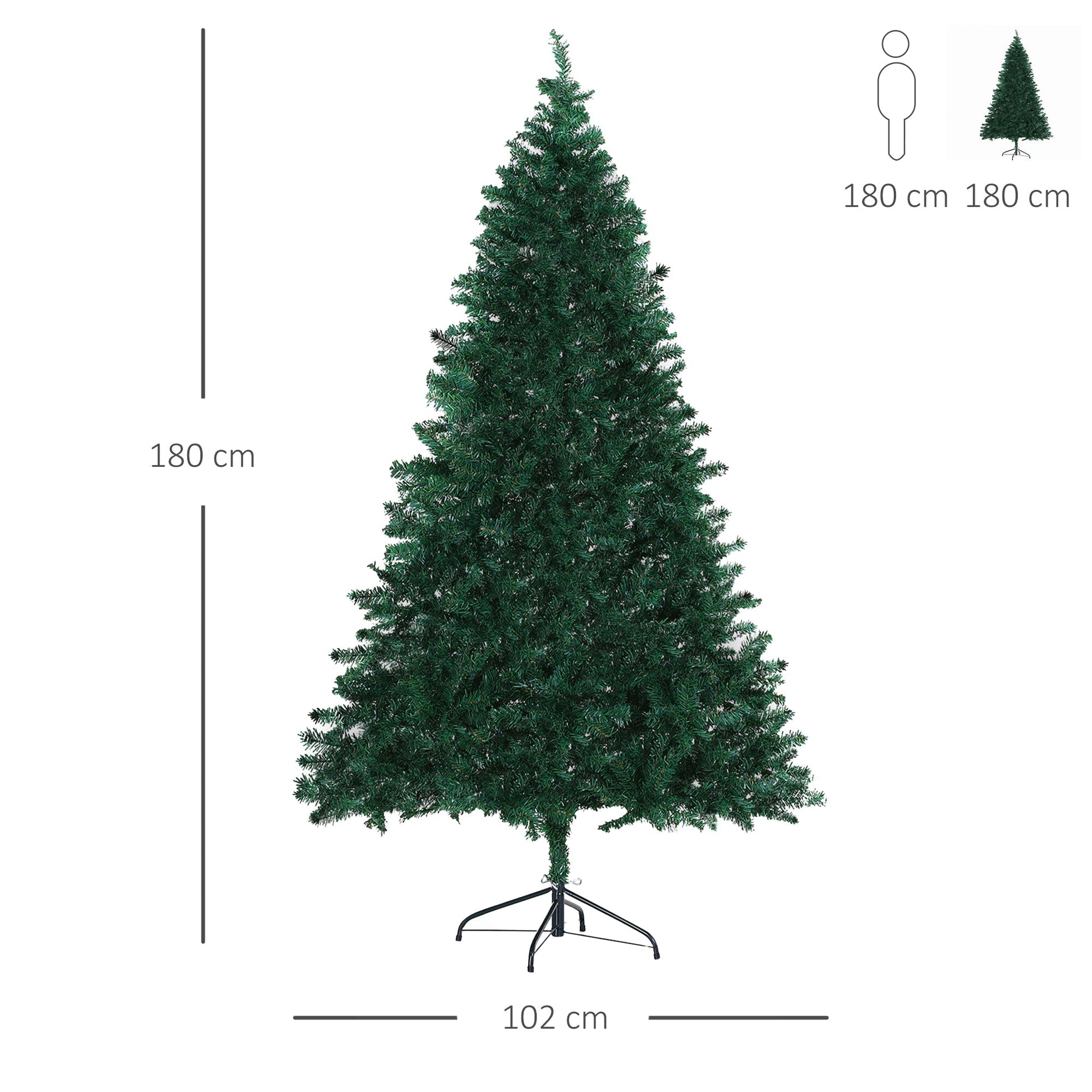 Classy Christmas Tree | 180cm Tall Artificial Christmas Tree with 1000 Lush Branches Steel Base - Borgè