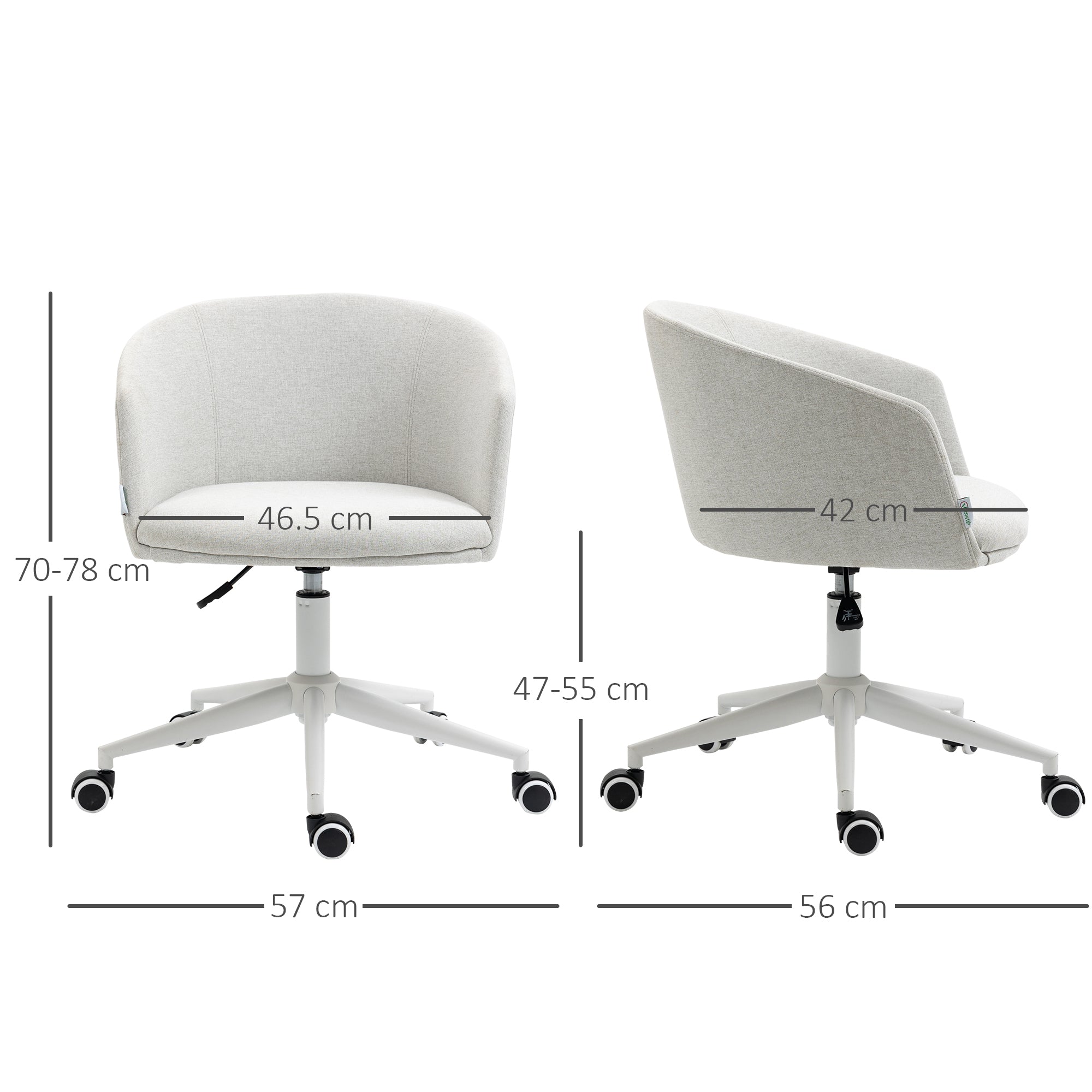 Vash office chair with adjustable height, wheels and swivel session in fabric, light Grey - Borgè