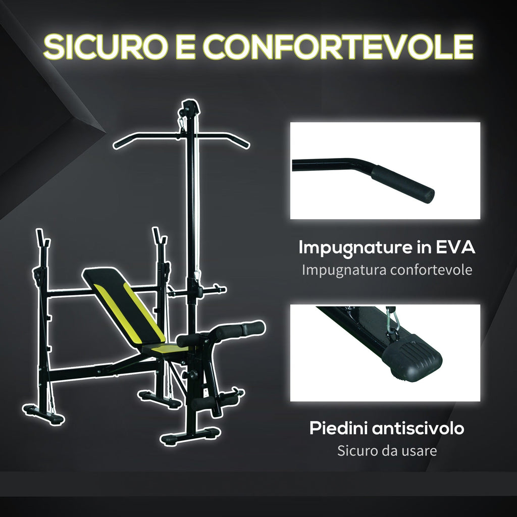 Multifunction bench fitness station with adjustable backrest on 3 levels support legs and upper bar - black - Borgè