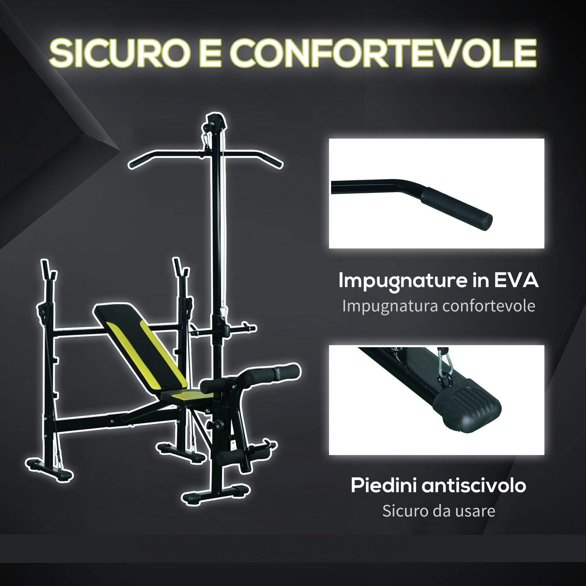 Multifunction bench fitness station with adjustable backrest on 3 levels support legs and upper bar - black - Borgè
