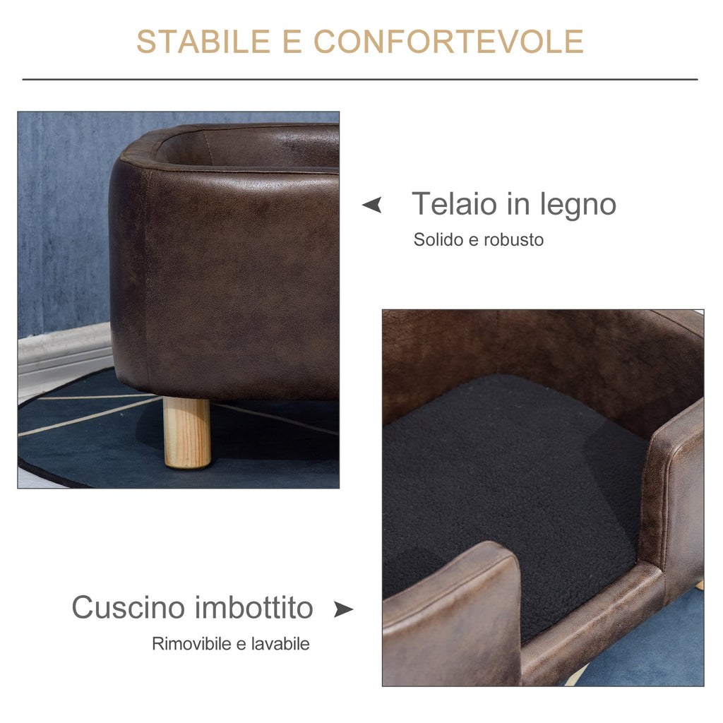Pet Sofa, Removable Foam Padded Cushion, Small Medium Dog, Dark Brown 74x48. 5x31cm - Borge' Group Limited