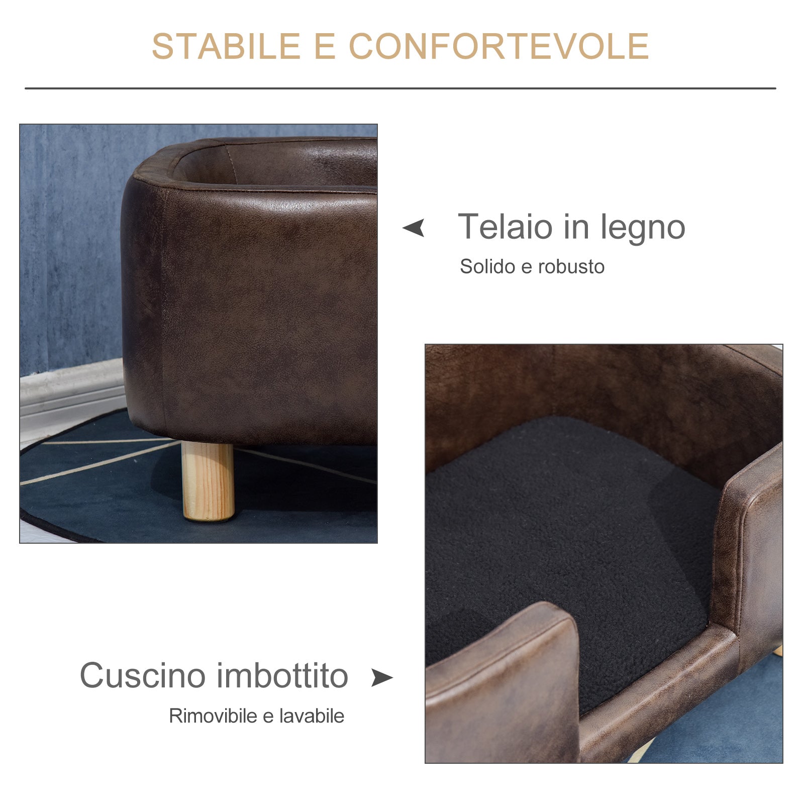 Pet Sofa, Removable Foam Padded Cushion, Small Medium Dog, Dark Brown 74x48. 5x31cm - Borge' Group Limited