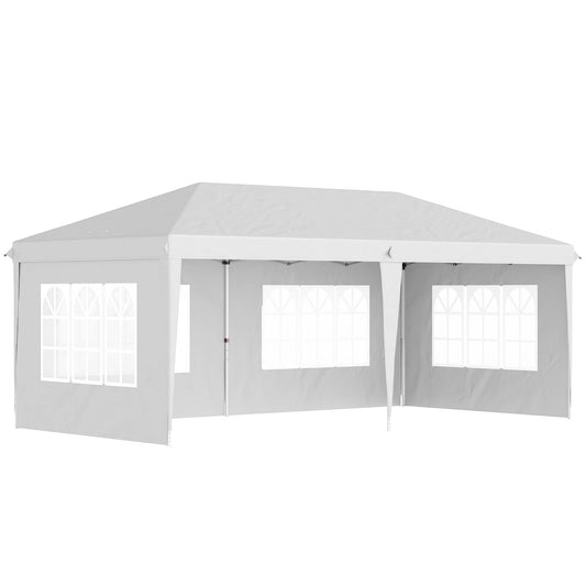 Outsunny white outdoor gazebo with height adjustable windows and removable curtains 585x295x270 cm - Borgè