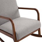 padded rocking armchair, vintage wooden design and Grey linen, for interiors, office, living room, 64x86x80cm - Borgè