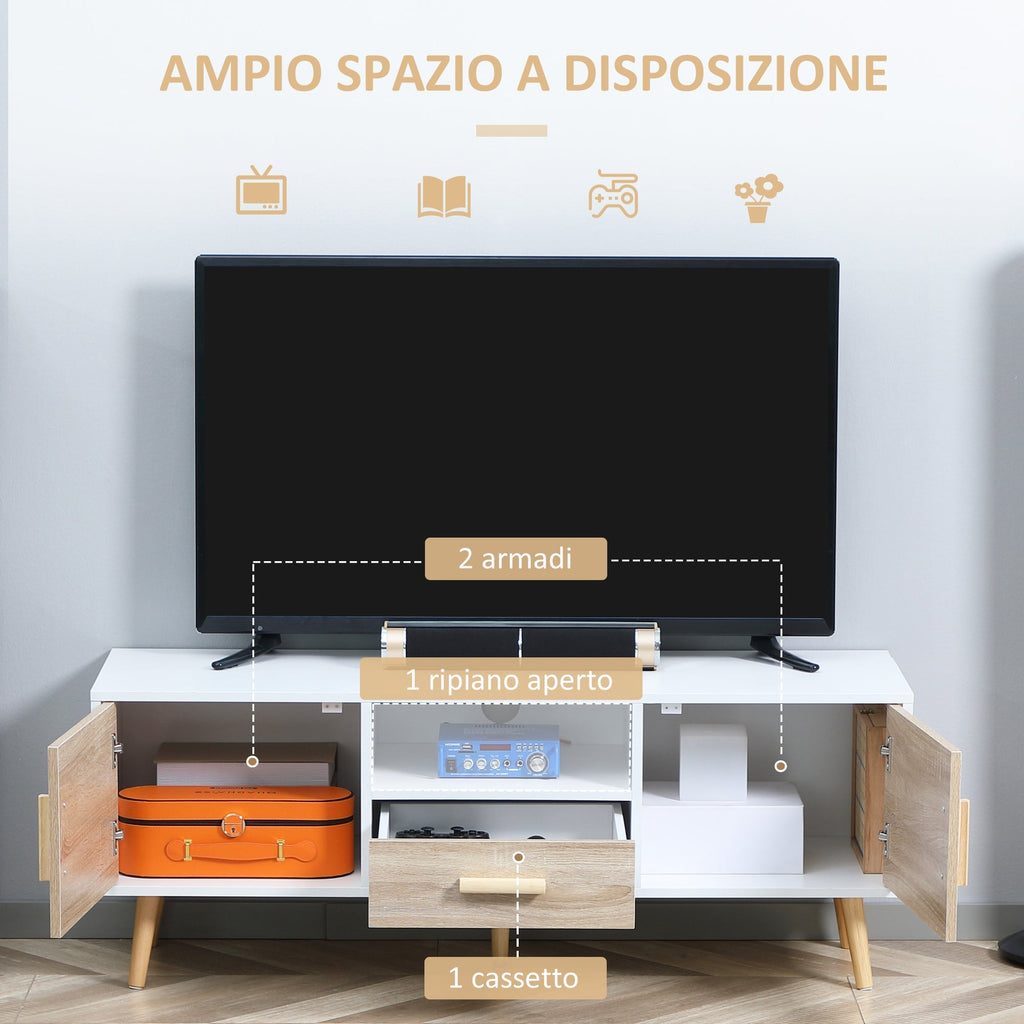 Homcom Low TV Mobile for TV Max 46 "with open shelf, drawer and 2 lockers, in chipboard and pine, 120x37x45.5cm - Borgè