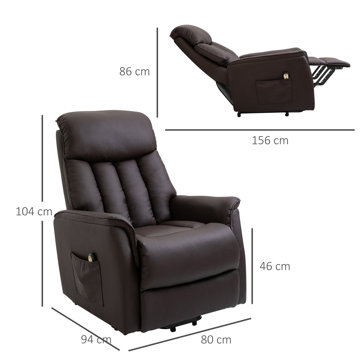 Reclinable Brown Armchair with Lift Assist, Footrest and remote control