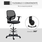 Vent office chair with adjustable height with armrests, wheels and padded seat, 60x56x110-132 cm, black - Borgè