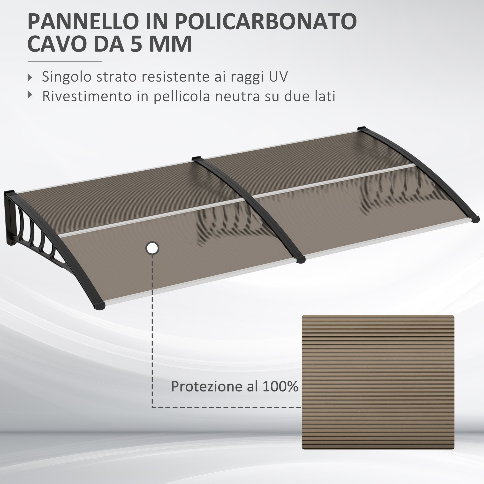 Outdoor Canopy for Windows and Doors, in Polycarbonate and Aluminum, 200x100x26 cm, Brown - Borge' Group Limited