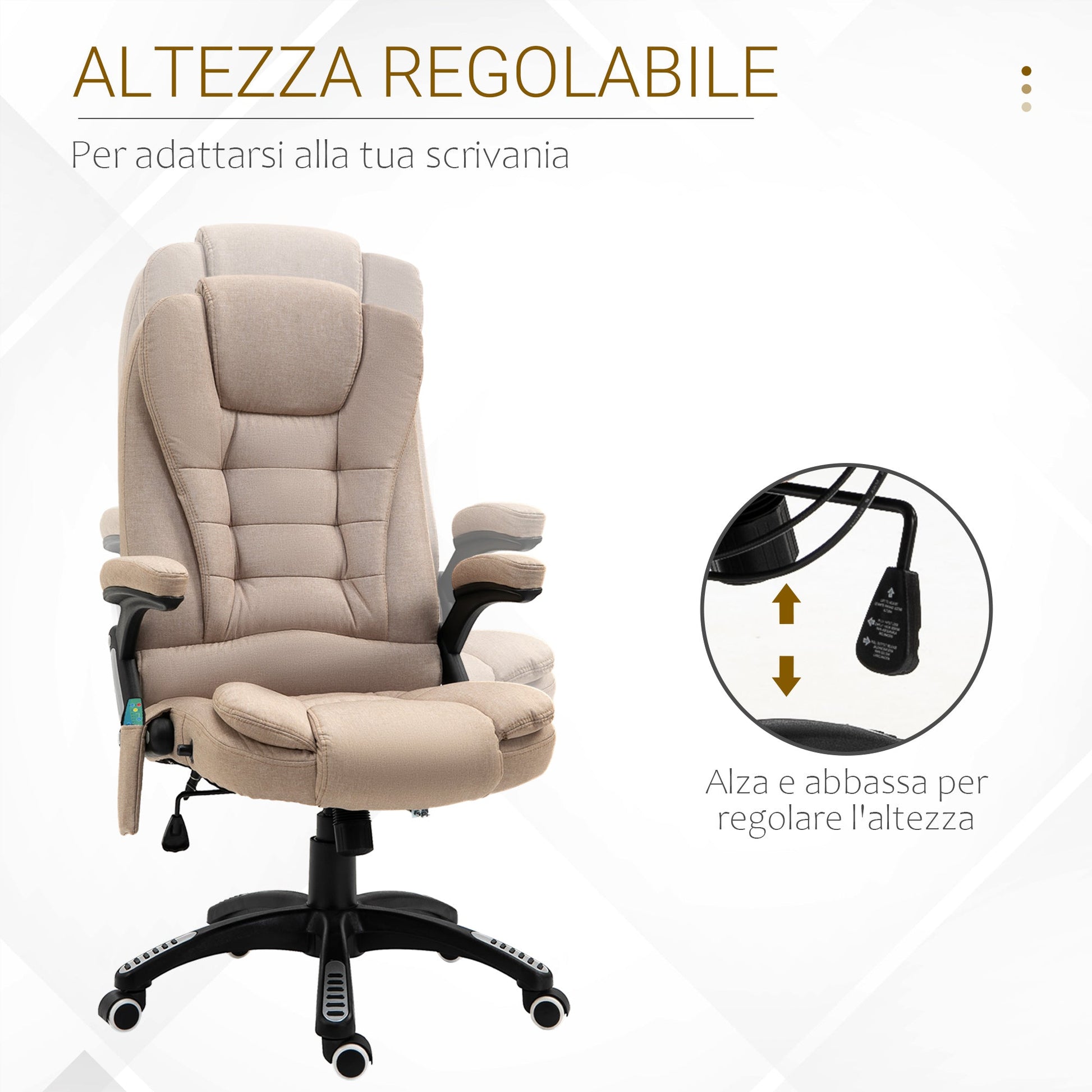 Vecture of office and house massage armchair with 6 massage points and heating function and height adjustable, beige - Borgè