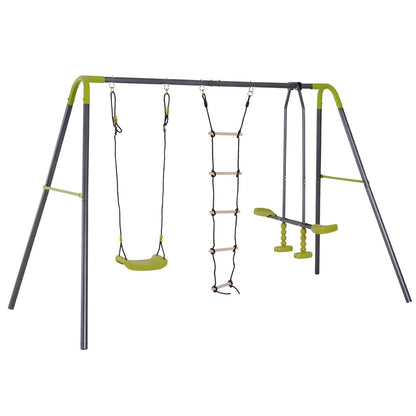 children's playground with Cavalluccio swing and scaletta in resistant metal structure, green - Borgè