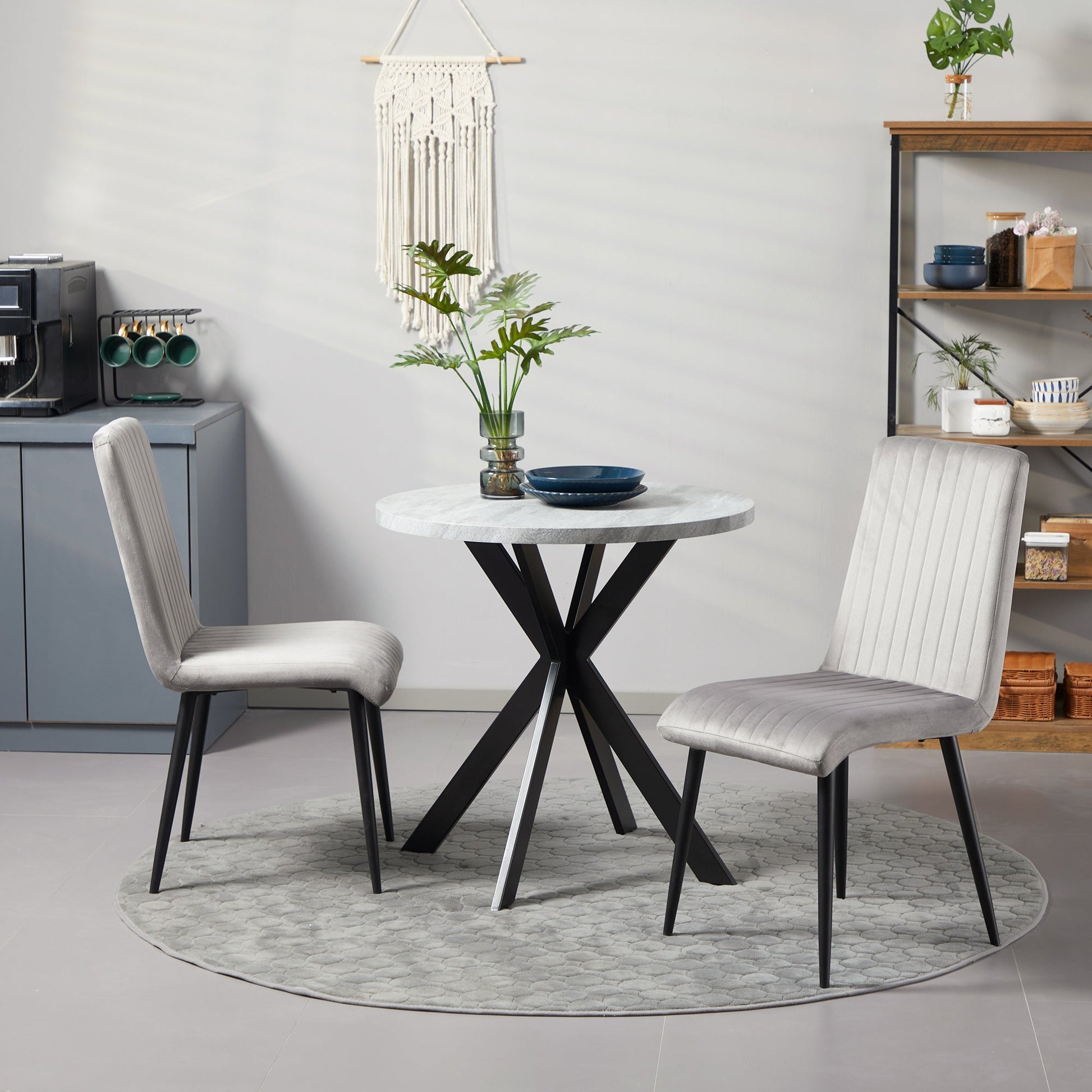 Set 2 Padded Kitchen Chairs and Salvaspazio with steel legs, 43x58x90 cm, Grey and black - Borgè