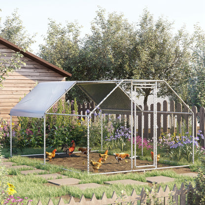 PAWHUT FENCE Chicken Coop with entrance in Galvanized Metal, and Oxford fabric, 280x380x195 cm, silver - Borgè