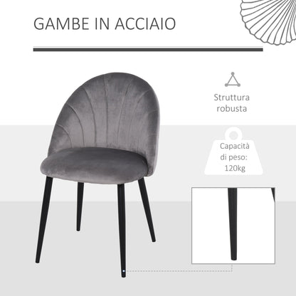 set 2 chairs for dining room padded with Nordic design in metal and Grey velvet - Borgè