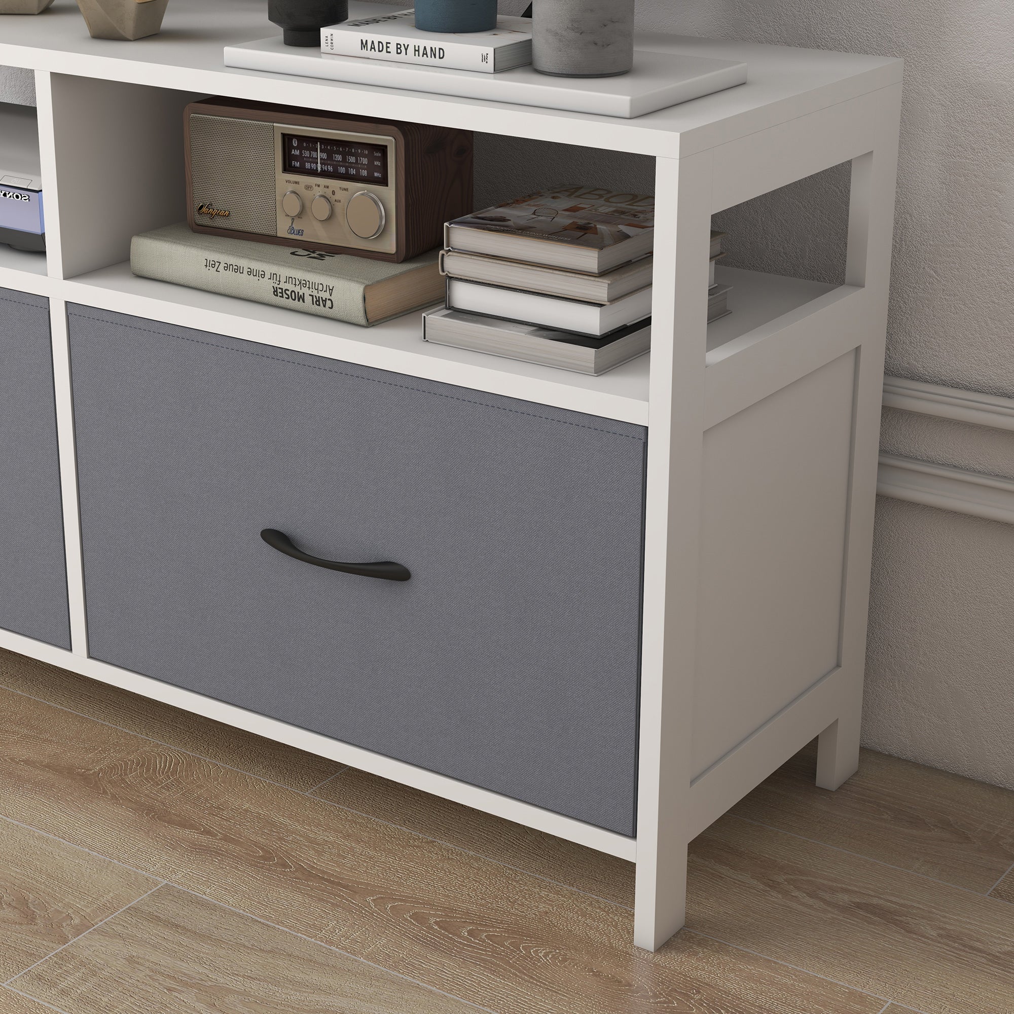 Homcom Mobile TV 45 "Max in MDF and non -woven fabric with 2 drawers and 2 shelves, 100x30x53 cm, white and gray - Borgè