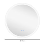 kleankin Round Bathroom Mirror with LED Lights, Wall-Mounted Dimmable Makeup Mirror with 3 Temperature Colours, Defogging Film, Memory Function, Hardwired, 70 x 70 cm - Borgè