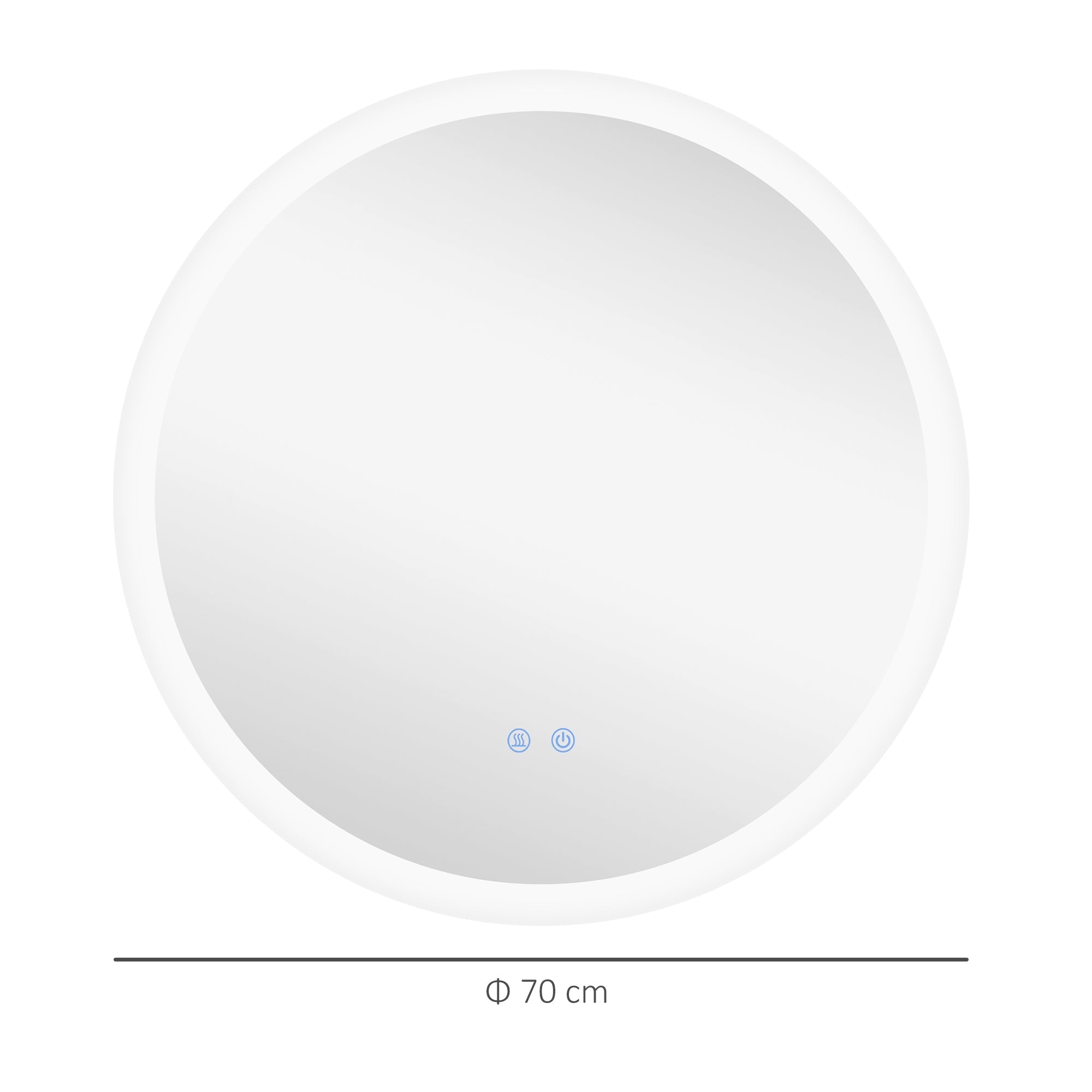 kleankin Round Bathroom Mirror with LED Lights, Wall-Mounted Dimmable Makeup Mirror with 3 Temperature Colours, Defogging Film, Memory Function, Hardwired, 70 x 70 cm - Borgè