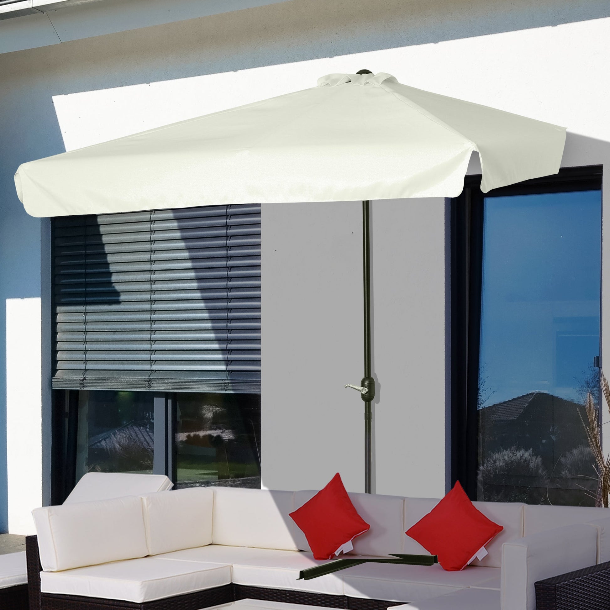 Outsunny semicircular umbrella from terrace and garden with crank, 230x130x249cm, cream - Borgè