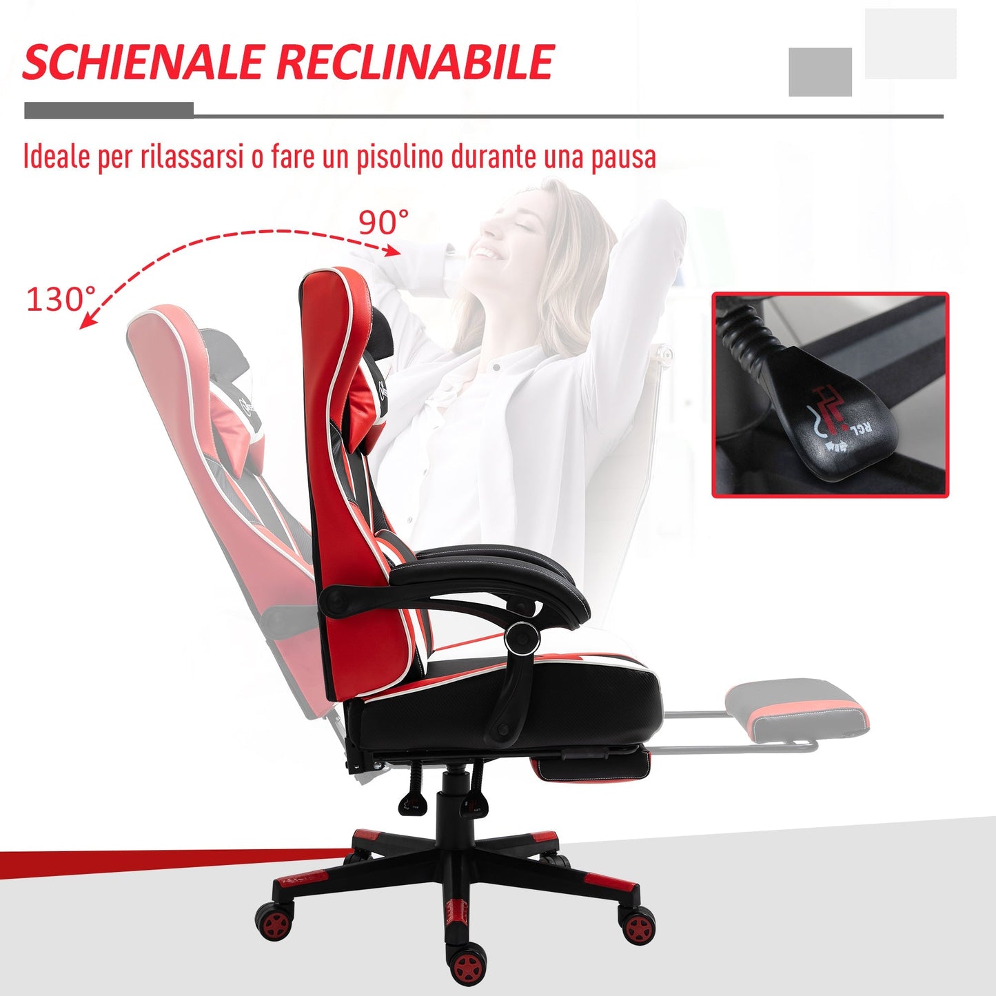 Gaming or office armchair winer, reclining racing chair, adjustable height, 69x63x122-132 cm