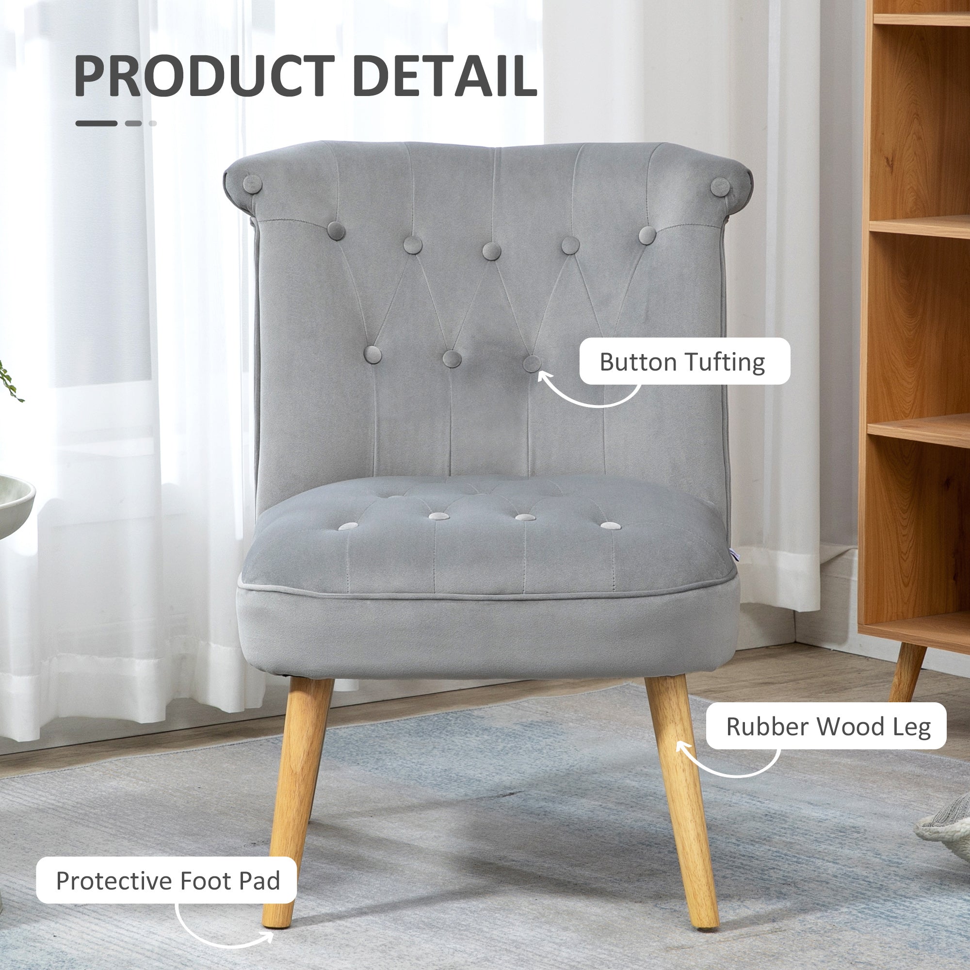 Modern chair for living room and dining room with padded seat and velvety fabric, 60x66x79 cm, Grey - Borgè