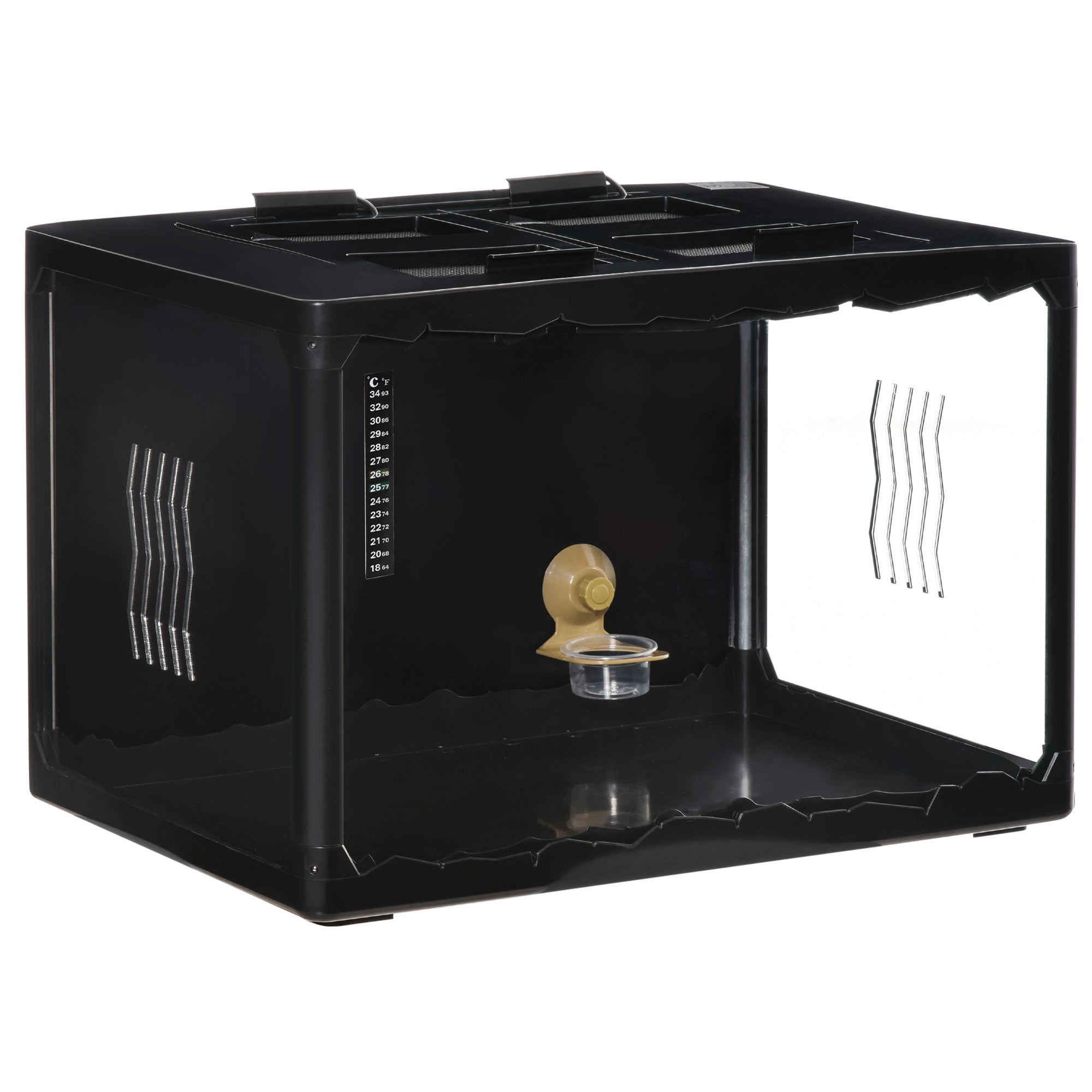 Terrarium for Tortoises and Reptiles with Thermometer 18-34℃, 60x40x40.5 cm, Black - Borge' Group Limited