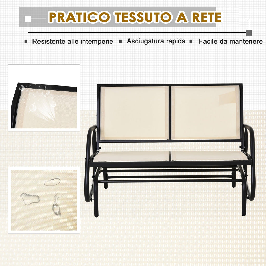 CARLISLE | 2 Seater Garden Swing Bench Metal Breathable Mesh Fabric 120x70x85cm Beige - Borge' Group Limited