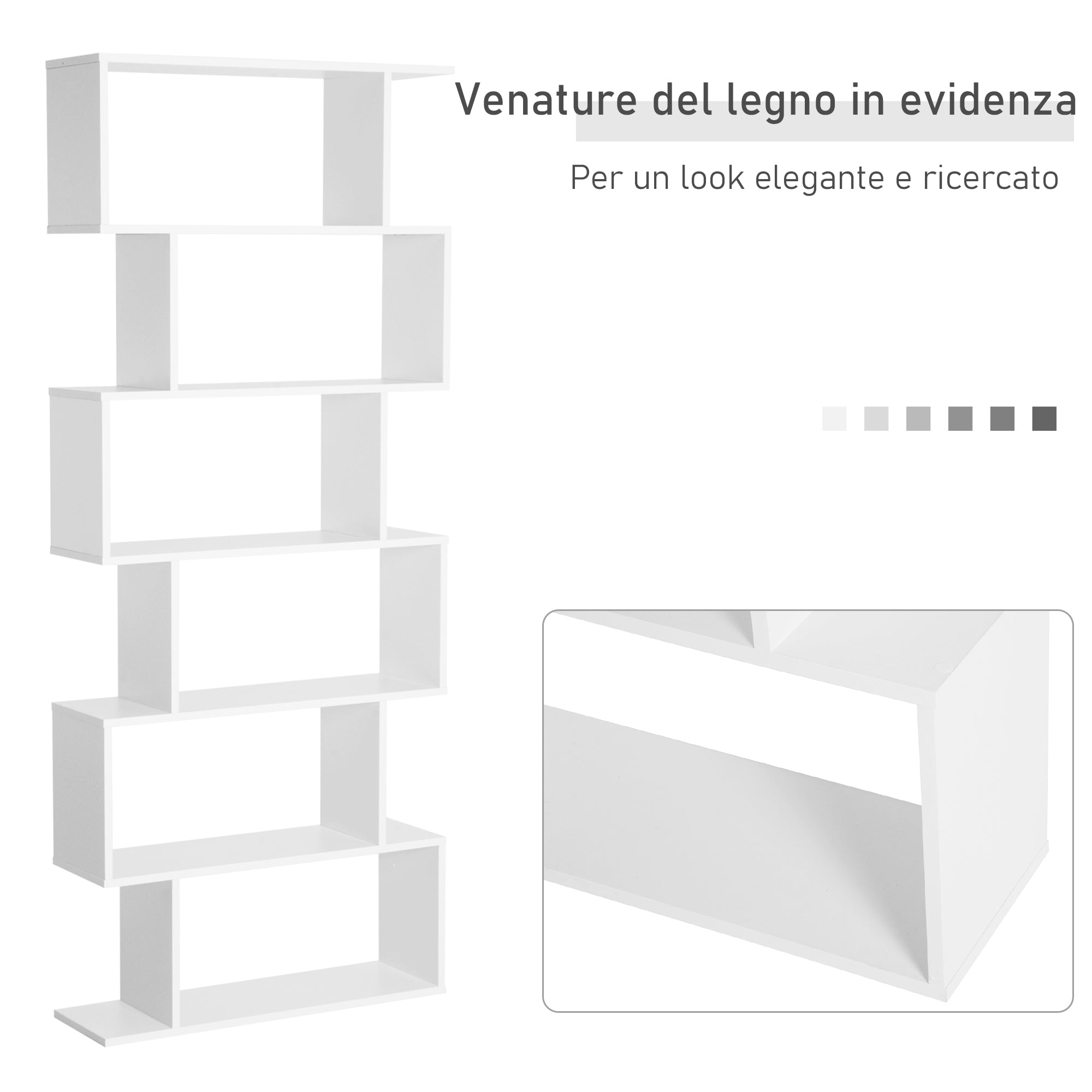 Homdom Modern Design Library White shelf, 80x23x192cm - Borgè