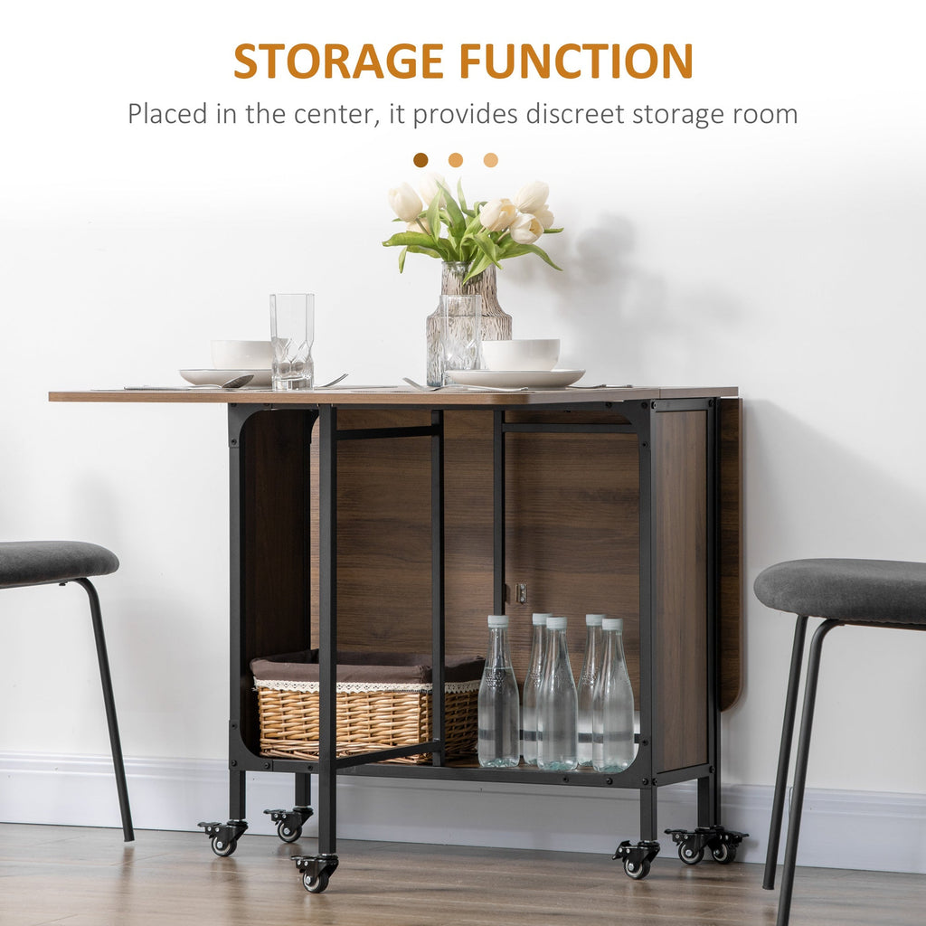 Homcom Folding table with 6 wheels and industrial style shelf in wood and metal, light brown - Borgè