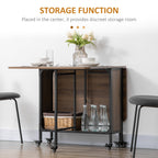 Homcom Folding table with 6 wheels and industrial style shelf in wood and metal, light brown - Borgè