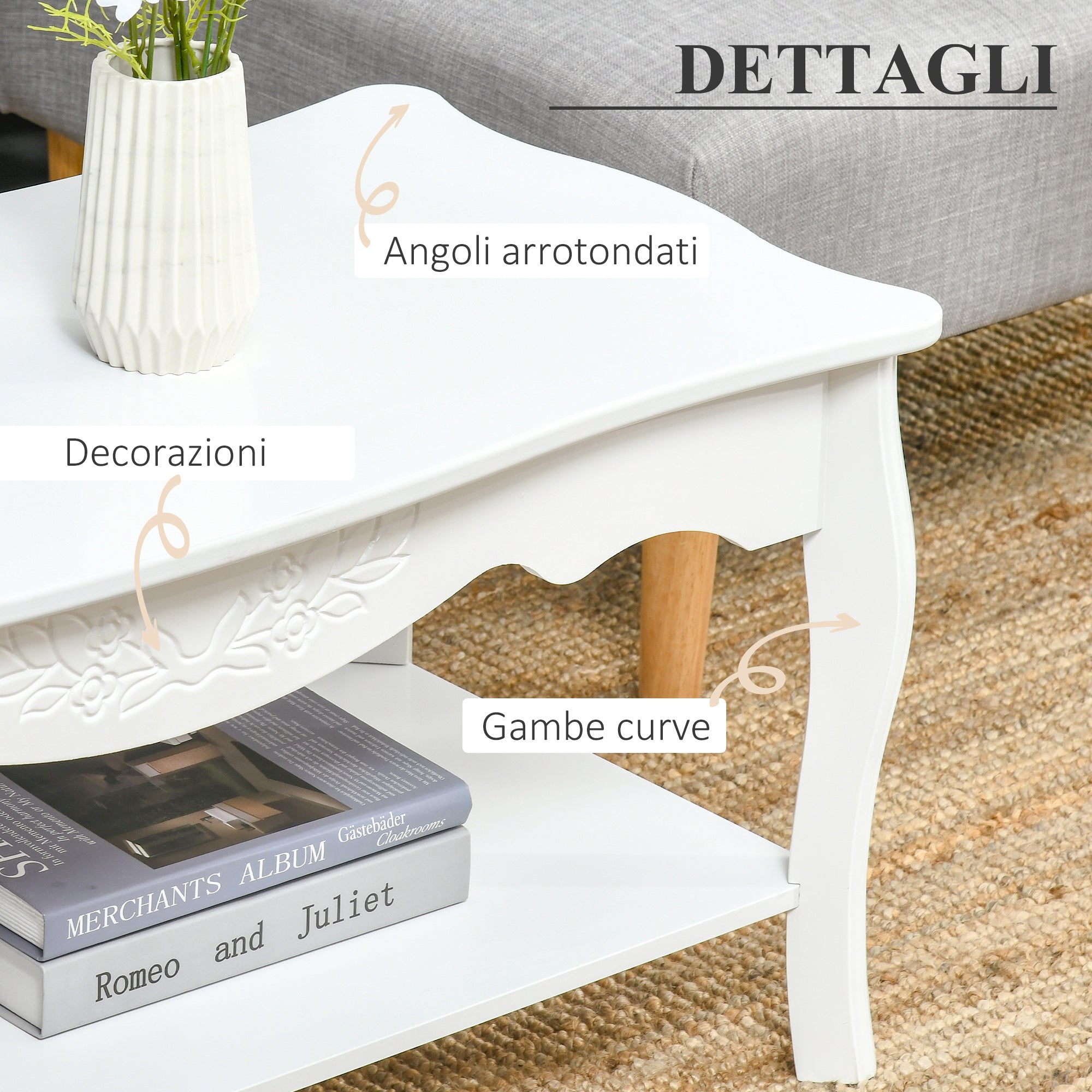 coffee coffee table in wood, white, 94x44x42cm - Borgè