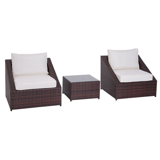 Balcony Rattan Furniture Set | Garden Table , 2 Armchairs with Cushions | Outsunny - Borgè