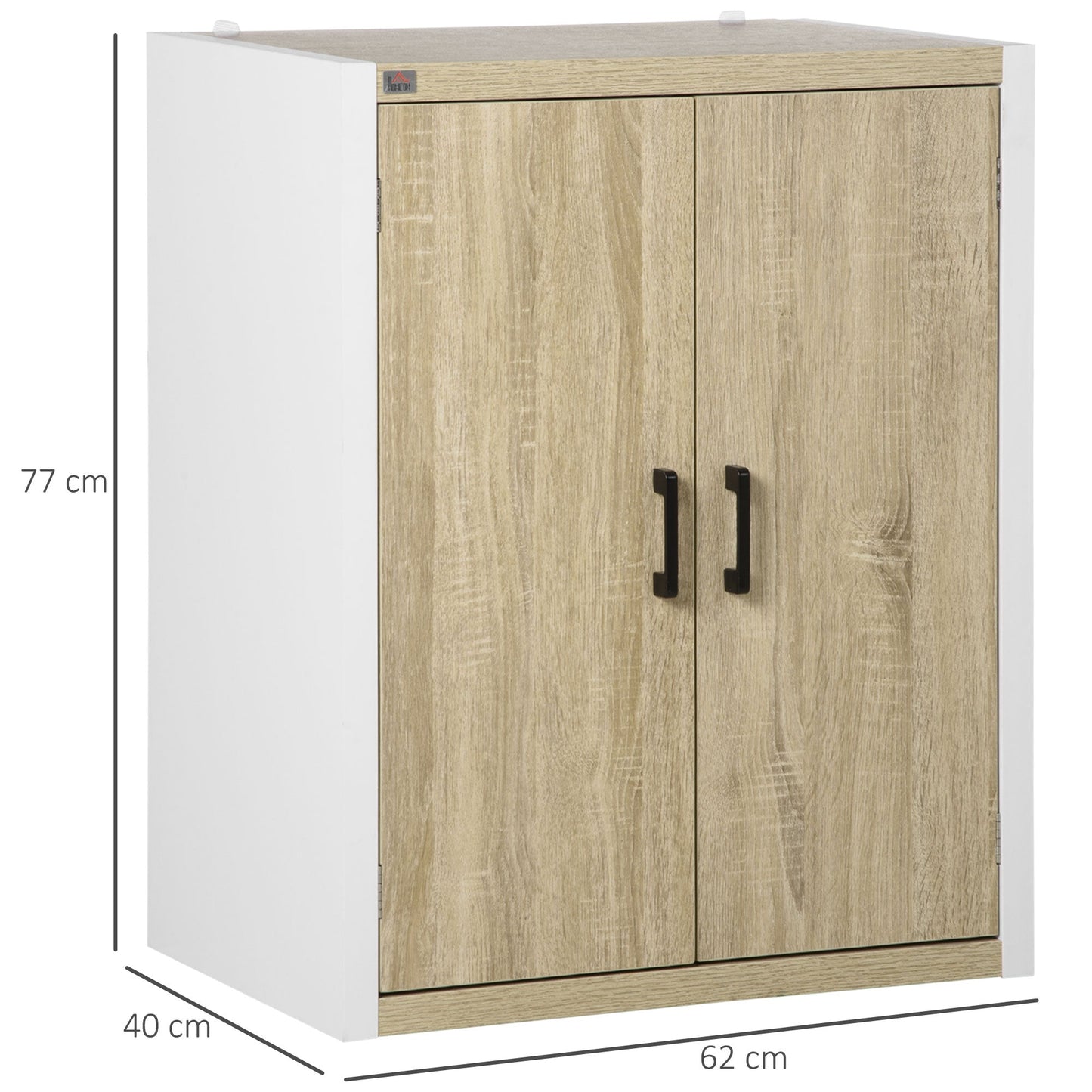 Multiuse cabinet for entrance and living room, 2 doors 2 doors with adjustable shelf in MDF, 62x40x77cm, white and wood - Borgè