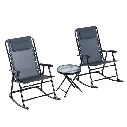 Outsunny set table and folding and rocking garden chairs for outdoor, balcony, terrace, Grey - Borgè