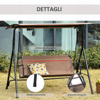LOUISIANA | 3 Seater Garden Swing Terrace with Adjustable Canopy in Metal and Texteline 172x110x155cm Brown - Borge' Group Limited
