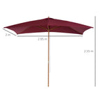 2x3m Waterproof Garden Umbrella with 8 Ribs, in Wood and Bamboo, Burgandy - Borge' Group Limited
