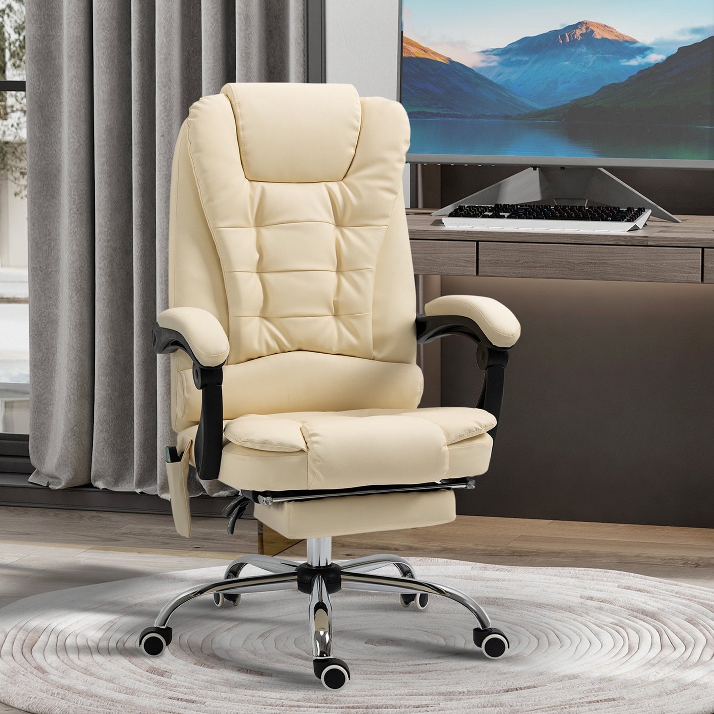 Ergonomic massant armchair winner at adjustable height with 6 vibrant points, 65x160x104 cm, cream - Borgè