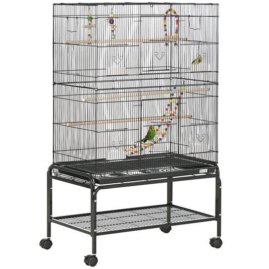 PAWHUT STEEL BRIVES WITH POSTATIES, GAMES, CONTAINS FOR FOOD AND Tray, 79x49x133 cm, Black - Borgè