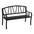Waterproof Black Metal Garden Bench, 2-Seater Iron Outdoor Bench, 128x56x86cm - Borge' Group Limited