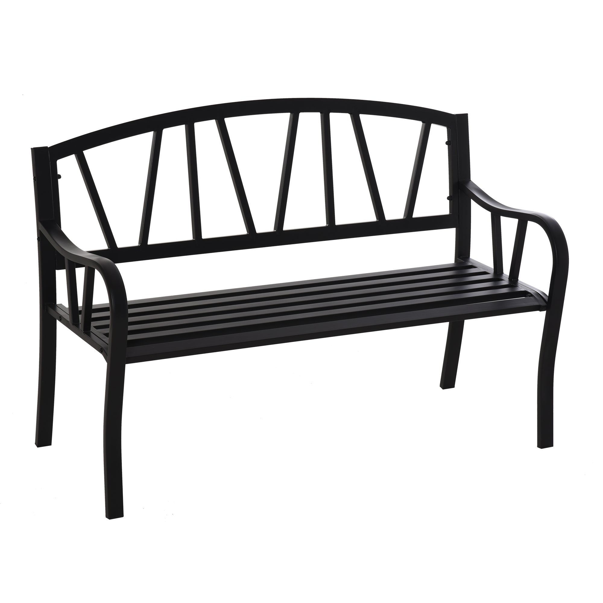 Waterproof Black Metal Garden Bench, 2-Seater Iron Outdoor Bench, 128x56x86cm - Borge' Group Limited