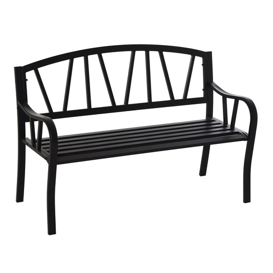 Outsunny Garden bench in waterproof black metal, 2 -seater iron outdoor bench, 128x56x86cm - Borgè