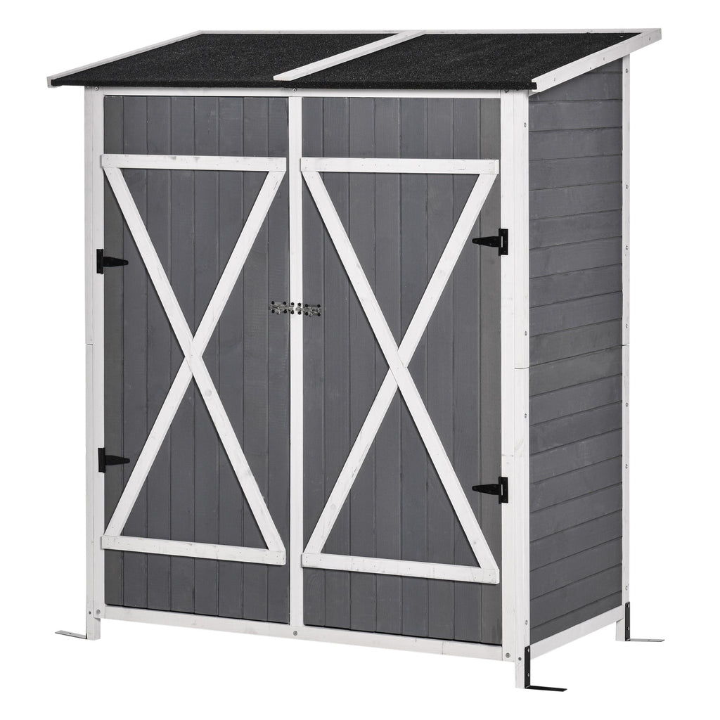Wooden Garden Shed with 2 Doors, Outdoor Garden Tool Cabinet with a Stool, 139x75x147/160cm - Borge' Group Limited