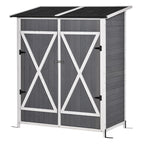 Wooden Garden Shed with 2 Doors, Outdoor Garden Tool Cabinet with a Stool, 139x75x147/160cm - Borge' Group Limited